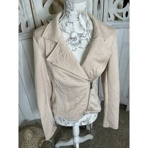Express Womens Moto Jacket Floral Peach Pink Faux Leather Size Medium